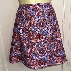 LouKeith pink, light blue & orange paisley print nylon spandex skort